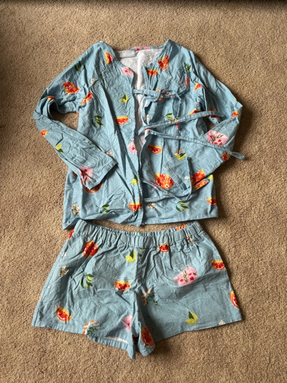 Light Blue Fruit-Print Pajama Set